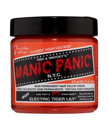 MANIC PANIC Electric Tiger Lily Orange Hair Dye   Classic High Voltage - Semi Permanent Bright Orange Neon Hair Color That Glows In Black Light - Vegan  PPD  Ammonia Free (4oz) Electric Tiger Lily 4 Fl Oz (Pack of 1)
