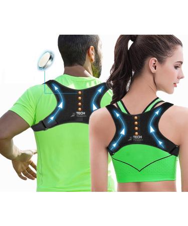 TECH THERAPEUTICS Posture Corrector Women and Men - Back Support for Shoulder Back Cervical and Neck Pain Relief - Breathable and Adjustable Upper Back Brace - Back Straightener - Size S-M S - M
