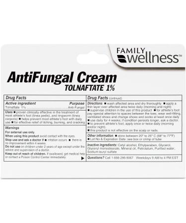 Family Wellness Antifungal Cream Tolnaftate 1% - Clinically Proven Effective for Athlete's Foot and Ringworm - 4 Pack - Buy Online on GoSupps.com