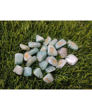 Sharvgun Amazonite Rune Stone Set 25 pi ces avec tableau en bois MDF runique grav lettrage symbolique pa en velours noir/rouge pochette incluse bo te cadeau - Buy Online on GoSupps.com