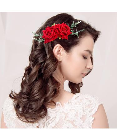 Geyoga 6 Pcs Red Rose Flower Hair Clip & Comb Set - Bridal Wedding Flower Hair Accessories for Women & Girls - Buy Online on GoSupps.com
