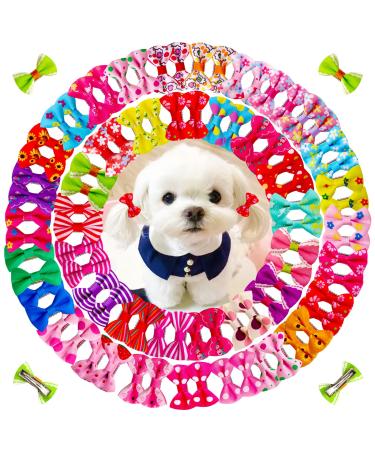 Mruq pet 80pcs/40pairs Dog Bows Clips, Bulk Pet Small Dog Grooming Bows with Metal Clips 0.98x1.37 inches, Mix Puppy Tiny Dog Hair Barrettes Bows, Dog Bows for Yorkie Dog Hair Accessories B016-80 Pcs Dog Hair Bows