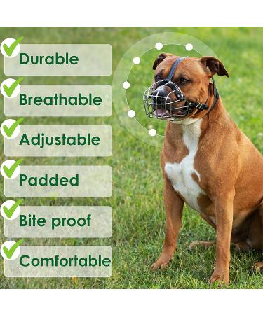 Bronzedog Pitbull Muzzle | Adjustable Wire Basket Mask with Leather Straps for Large Dogs - Graphite Metal - Buy Online on GoSupps.com