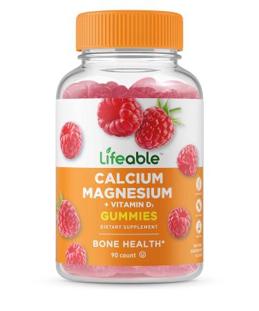 Lifeable Calcium Magnesium and Vitamin D Gummies - Great Tasting Natural Flavor Vitamin Supplements - Gluten Free GMO Free Chewable - for Bone Health - for Adults Man Women - 90 Gummies