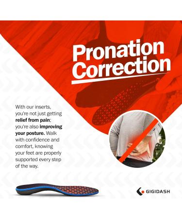 Arch Support Inserts for Plantar Fasciitis Relief | Orthotic Shoe Insoles for Overpronation | Pain Relief for Standing | Black & Red for Men 6-6.5 | Women 8-8.5 - Buy Online on GoSupps.com