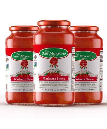 Marinara Pasta Sauce 100% Product of Italy 24 Ounce Jars - 100% Genuine Ingredients With San Marzano Tomatoes (Pack of 3) Marinara 24 Ounce (Pack of 3)