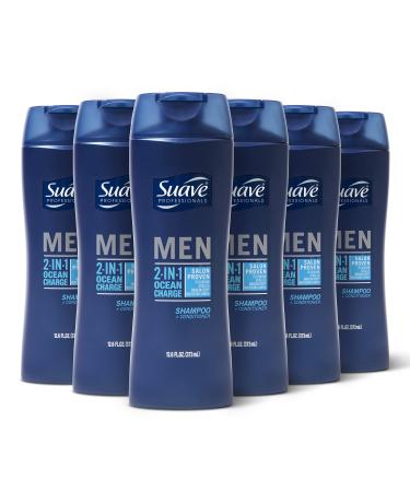 Suave Men 2 in 1 Shampoo and Conditioner Ocean Charge 12.6 oz (Pack of 6) Ocean Charge 12.6 Fl Oz (Pack of 6)