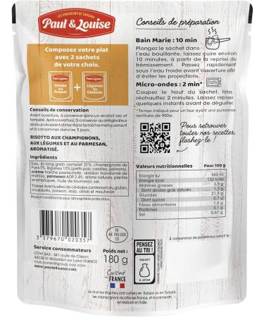 Paul & Louise Envie Du Jour Risotto with Mushrooms Vegetables and Parmesan 180 g Microwavable Bag Ready in 2 Minutes C - Buy Online on GoSupps.com