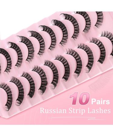 3D Russian Strip Fake Lashes - Cat Eye D Curl Fluffy - 10 Pairs Natural Look Faux Mink Eyelashes | LTJ24 - Buy Online on GoSupps.com