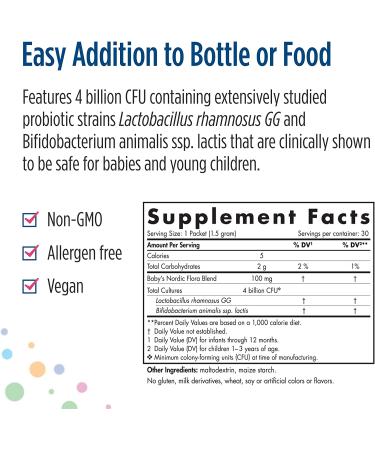 Nordic Naturals Flora Baby Probiotic Powder | 6 Months - 3 Years | 4 Billion CFU | 30 Packets - Buy Online on GoSupps.com