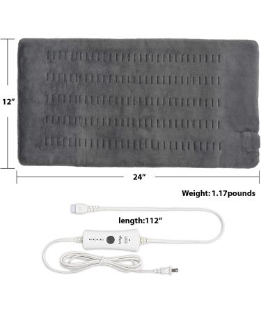 4 Heat Settings Electric Heating Pad for Back and Cramps Relief - 12 x 24 - Auto-Off - Neck and Shoulder Pain Relief - Grey-Violet Grey - Buy Online on GoSupps.com