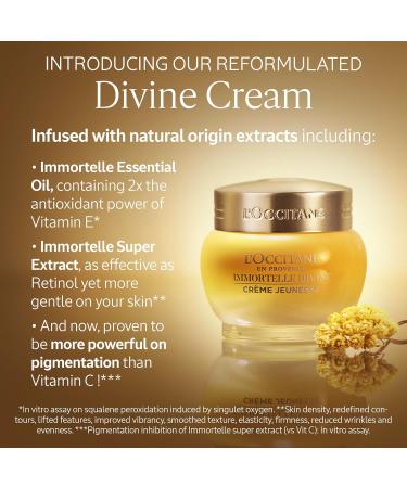 L'OCCITANE Immortelle Divine Cream 50 ml | Vegan & 93% Readily Biodegradable | Natural Alternative to Retinol | Luxury & Clean Beauty Anti-Ageing Moisturizer For All Skin Types - Buy Online on GoSupps.com