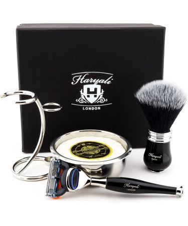 Haryali London Men's 5-Piece Shaving Set - Black Synthetic Brush Stand Bowl & Soap | Premium International Shipping - Buy Online on GoSupps.com