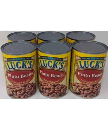 Lucks Pinto Beans With Pork - 6 x 15 Ounce Cans of Lucks Pinto Beans Canned, Canned Pinto Beans 6 Pack, Bundled with Recipe Sheet