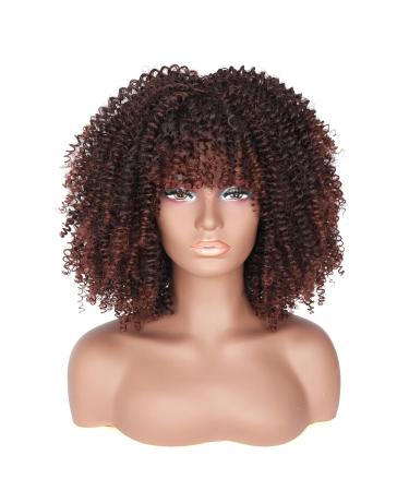 14-Inch Porsmeer Curly Afro Wig for Women | Fluffy Kinky Curly Bob in Dark Brown & Auburn | Volume Hair Wig for Black Women - Buy Online on GoSupps.com