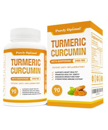 PURELY OPTIMAL Premium Turmeric Curcumin with Bioperine 2400MG - 90 Capsules