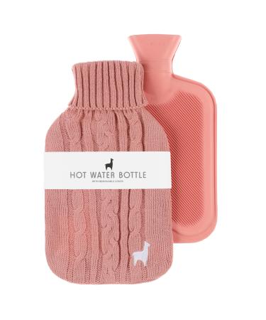 Nordstern Premium hot bottle with a soft knitting cover - spout -proof heat bottle for pain relief bed bottle made of natural rubber for children and adults - ros