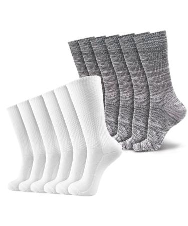 LIN Diabetic Socks for Men & Women | Extra Wide Non Binding 12 Pack Grey and White 10-13