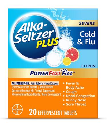  ALKA-SELTZER PLUS Severe Non-Drowsy Cold & Flu PowerFast Fizz Citrus Effervescent Tablets 20 Count