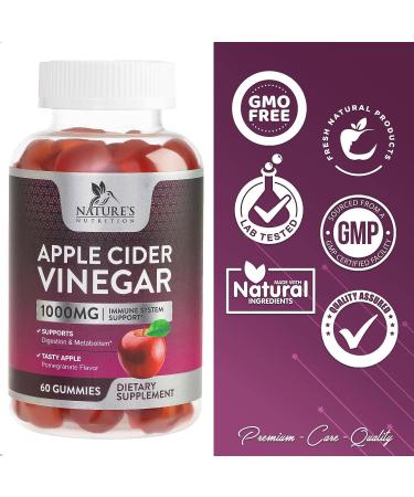 Apple Cider Vinegar Gummy Vitamins 1000mg Vegan Detox & Cleanse with Beet Root, B12 & Natural Apple Flavor 60 Gelatin-Free Gummies - Buy Online on GoSupps.com