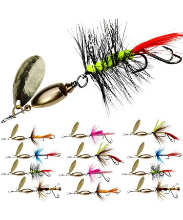 VMSIXVM Rooster Tail Fishing Lures, Spinner Baits Lure for Bass Trout Salmon Pike, Trout Spinnerbaits Fly Strikers Lure with Brass Spinner Blade for Freshwater Saltwater A4-12pcs-1/4oz