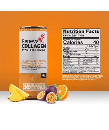 Reneva Collagen Protein Drink 10g Collagen Peptides Electrolytes B-Vitamins Zinc and Zero Sugar - 8.45 Oz - Pack Of 12 - Buy Online on GoSupps.com