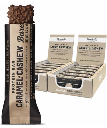 Barebells Protein Bars Caramel Cashew - 12 Count Pack of 2 - Protein Snacks with 20g of High Protein - Chocolate Protein Bar with 1g of Total Sugars - Perfect on The Go Protein Snack & Breakfast Bars