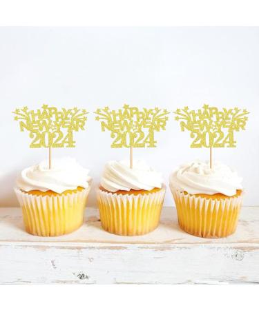Ercadio 24 Pack Happy New Year 2024 Cupcake Toppers Gold Glitter Happy 2024 New Year Cupcake Picks Cheer to 2024 Cupcake Toppers Champagne Celebration Cake Picks for New Year Party Decor Supplies D-gold 2024 - Buy Online on GoSupps.com
