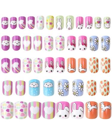 48 Pcs Press on Nails for Kids Fake Nails for Girls False Nails Lovely Children Gift Nail Art Decoration (Girl Theme)