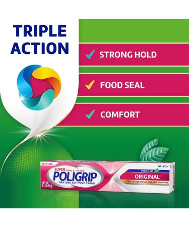 Super Poligrip Original Denture Adhesive Cream - 2.4 oz (Pack of 4) | Zinc-Free Denture Cream - Buy Online on GoSupps.com
