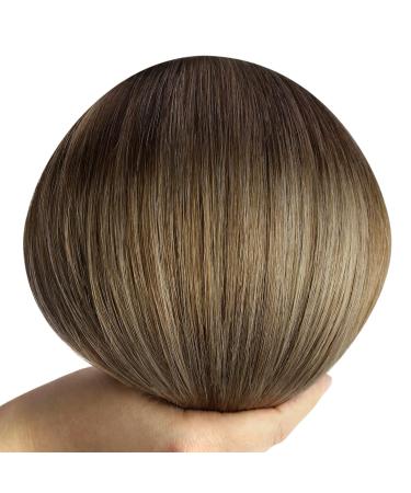 Youngsee Clip-In Real Hair Extensions - 35cm Balayage Dark Brown with Blonde Highlights - 120g #4/10/16 - Premium Quality Hair Recovery - Buy Online on GoSupps.com