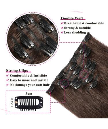20 Clip in Hair Extensions Real Human Hair for Black Women - 2 Dark Brown Color - Remy Human Hair, Full Head, 7 Pcs, 16 Clips - Buy Online on GoSupps.com