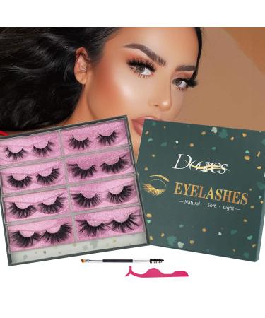 DOORES Eyelashes  Fake Eyelashes 16mm-25mm 8 Styles Multipack False Eyelashes Siberian 3D Lashes Natural Layered Hand Made Strips Eyelashes Fluffy Full Reusable Make Up Lashes 8 Pair (Pack of 1) 16mm-25mm