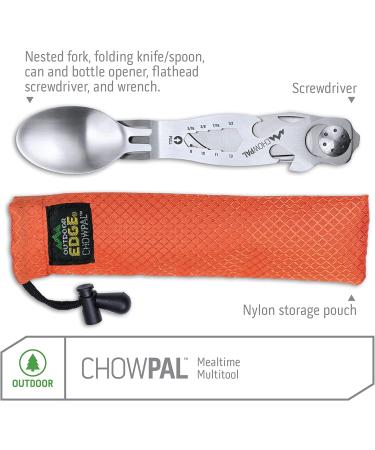 Outdoor Edge ChowPal - 7-in-1 Mealtime Multitool with Knife, Fork, Spoon, Bottle Opener, Can Opener, Wrench, Screwdriver - Stainless Steel Construction in Nylon Pouch - Buy Online on GoSupps.com