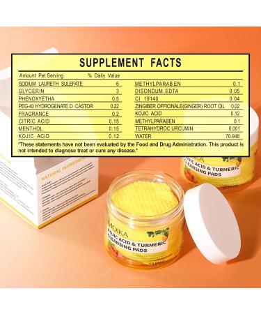 50Pcs Kojic Acid and Turmeric Cleansing Pads Travel-Friendly Cleansing Pads for Gentle Face Cleansing and Skin Smoothing - Buy Online on GoSupps.com