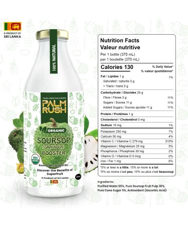 PALM RUSH Organic Soursop (Graviola) Booster - 100% Natural USDA Certified Organic Non-GMO Gluten-Free Rich in Vitamin C Vegan (370ml - Pack of 4) 370 ml (Pack of 4) - Buy Online on GoSupps.com