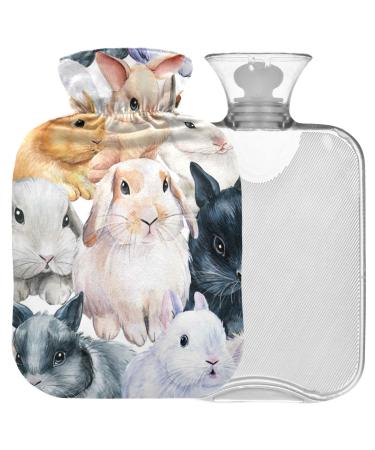 Naanle hot water bottle with cover animal rabbits transparent hot water bottle heat bottle for back pain relief handfoot warmer neck warmth and cold therapy 2l