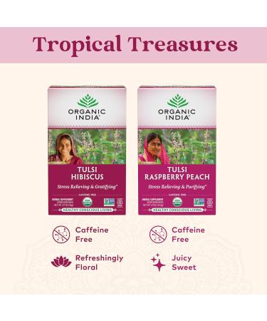 ORGANIC INDIA Tulsi Hibiscus Tea Bags - Holy Basil Herbal Tea Stress Relieving Calming Immune Support USDA Organic Caffeine Free -18 Bags 3 Pack Hibiscus 18 Count (Pack of 3) - Buy Online on GoSupps.com