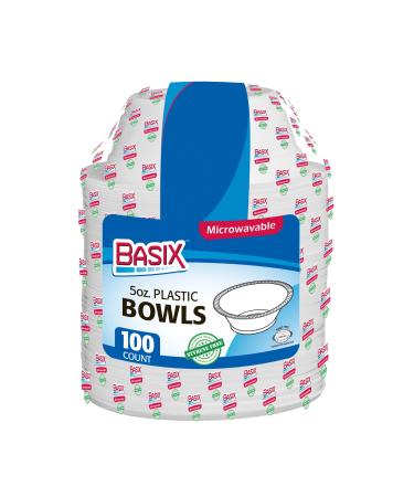 Basix 100 Count Disposable 5 Oz White Plastic Dessert Bowls, Microwavable, Great For School, Take Out, Events, Home, Office, Wedding, Parties, Or Everyday Use, 1 Pack 1 Pack 5 oz Bowls
