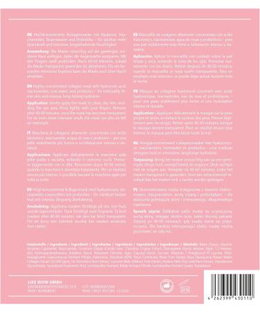 MB Cosmetics Masque au collag ne avec acide hyaluronique niacinamides et probiotiques masque visage hydratant en hydrogel pour r duire les rides. Ultra-concentr 52 000 ppm 1 pi ce 1 pi ce (lot de 1) - Buy Online on GoSupps.com