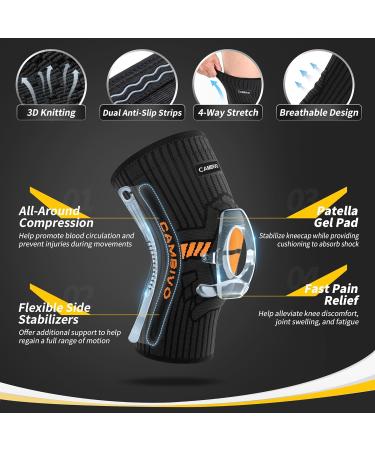Buy Cambivo Knee Brace for Men & Women - 2 Pieces Compression Support with Side Stabilizers & Gel Pad for Arthritis Pain Relief Running & Volleyball - XXL Black/Yellow - Buy Online on GoSupps.com