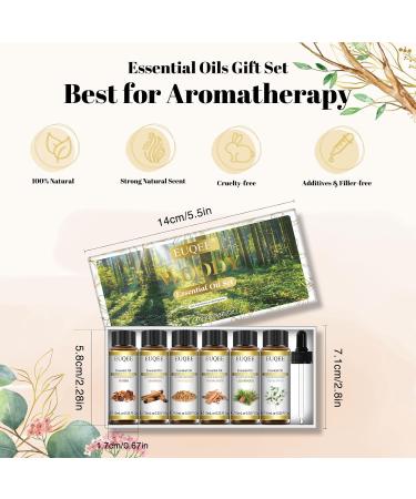 EUQEE Woody Aromatherapy Essential Oils Set - Eucalyptus, Cedarwood, Sandalwood, Frankincense, Cinnamon, Myrrh - 6 x 10ml White Bottles - Buy Online on GoSupps.com