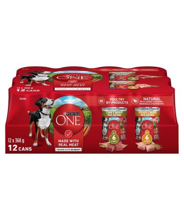 Purina ONE Tender Cuts Wet Dog Food in Gravy Variety Pack 2 Flavours - 368 g Can (12 Pack) Chicken & Lamb