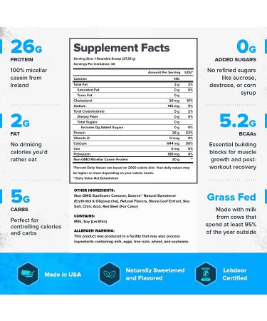 Legion Casein+ Strawberry Pure Micellar Casein Protein Powder - Non-GMO Grass Fed Cow Milk - Natural Flavors & Stevia - Low Carb, Keto Friendly - Slow Release Muscle Recovery Drink - 2lb - Buy Online on GoSupps.com