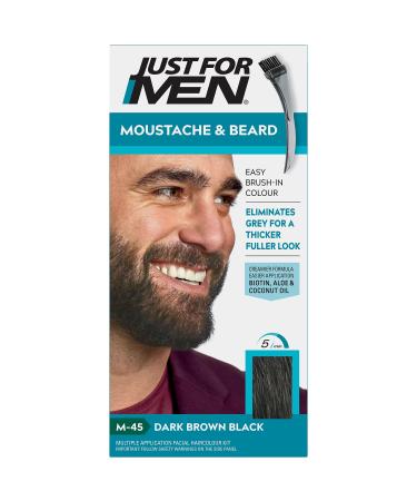 Just For Men Moustache & Beard M45 - Dark Brown Black Dye Eliminates Grey For a Thicker & Fuller Look With An Applicator Brush Included M45