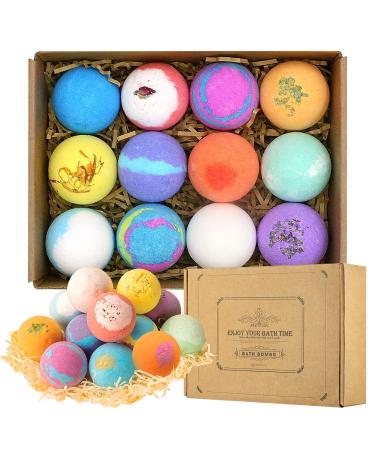 Bath Bombs Gift Set Enriched with Natural Essential Oils Delicate Handmade Bath Bomb Set Idea Birthday Gift Bubble Bath Bombs for Women Kids Men Friends 12 Pcs