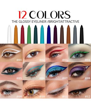 Eye Liner Pens 12 Colors Eye Shadow Pencils | Waterproof Eye Liners Professional Eye Makeup Set Long Lasting and Sweatproof Makeup Colors - Buy Online on GoSupps.com