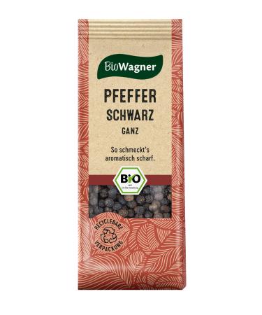 Biowagner - organic pepper black completelyIntensive sharpness for dark meat and sauces |Natural organic ingredients |Recyclebare packaging |50 g