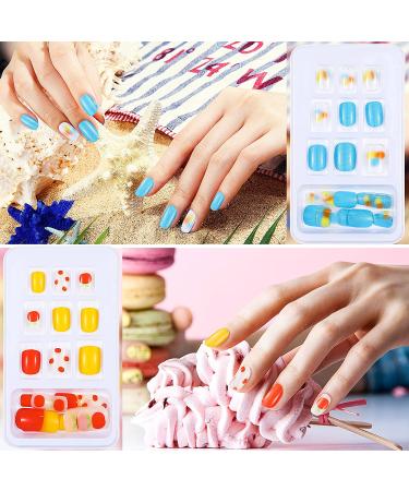 192 Pieces Colorful Short Press on Fake Nails Set with Glue Stickers - Cute Style - Buy Online on GoSupps.com