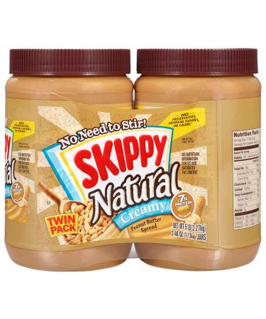 SKIPPY Creamy Natural Peanut Butter, 40 Ounce Twin Pack, 2.5 Pound (Pack of 2) Natural Creamy 2.5 Pound (Pack of 2)